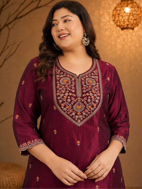 FULL BLOOM Women Ethnic Motifs Embroidered Thread Work Kurta - Image 2