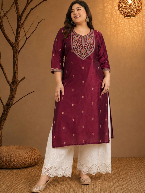 FULL BLOOM Women Ethnic Motifs Embroidered Thread Work Kurta - Image 5