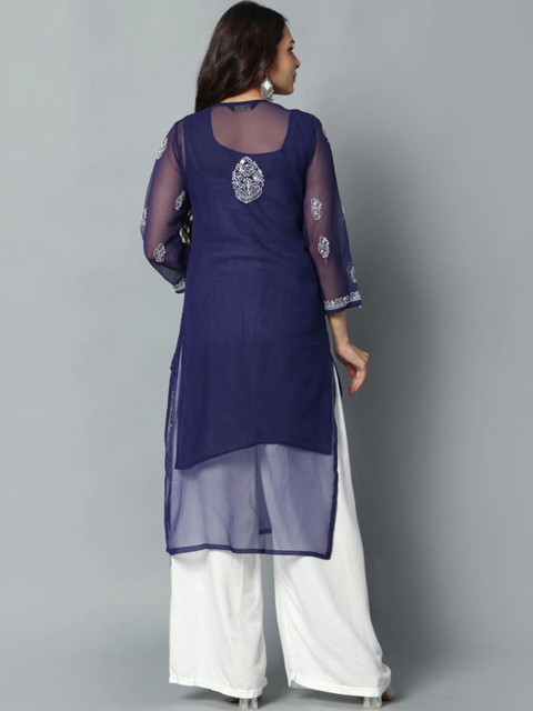 HERE&NOW Women Ethnic Motifs Embroidered Mirror Work Handloom Georgette Kurta - Image 2
