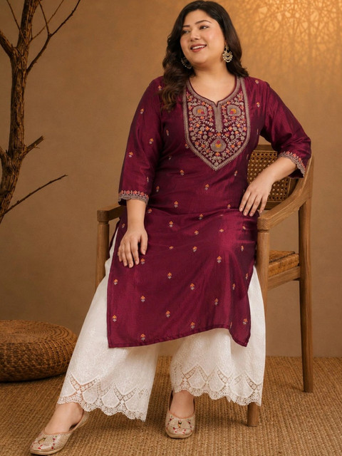 FULL BLOOM Women Ethnic Motifs Embroidered Thread Work Kurta - Image 7