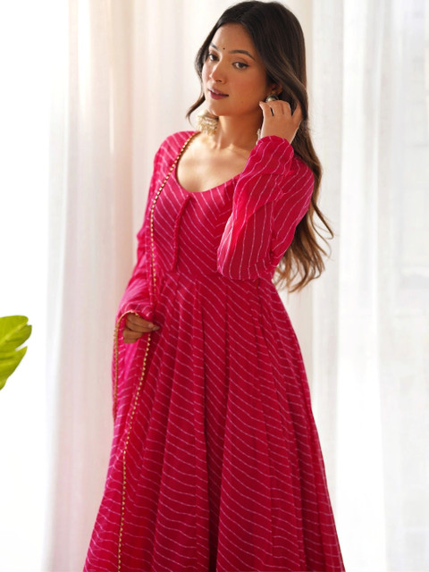 NORAFLEX Women Leheriya Printed Empire Kurta with Trousers & With Dupatta - Image 6