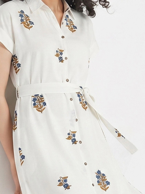 Colour Me by Melange Ethnic Motifs Print Net Shirt Midi Dress - Image 4