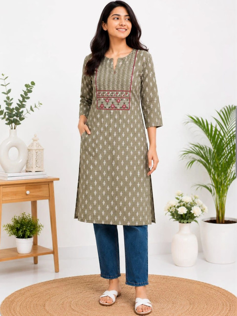 SHIFZ Women Ethnic Motifs Printed Thread Work Kurta