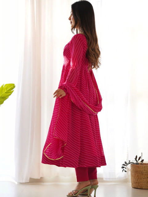 NORAFLEX Women Leheriya Printed Empire Kurta with Trousers & With Dupatta - Image 3