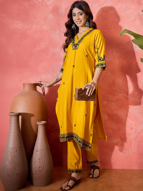 Sangria Embroidered Tunic with Trousers