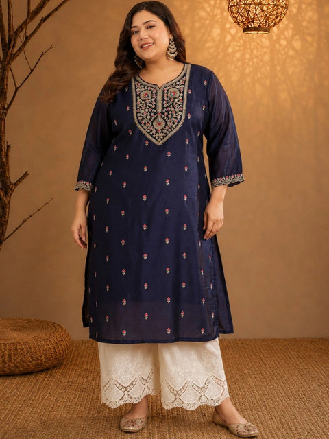 FULL BLOOM Women Ethnic Motifs Embroidered Thread Work Kurta