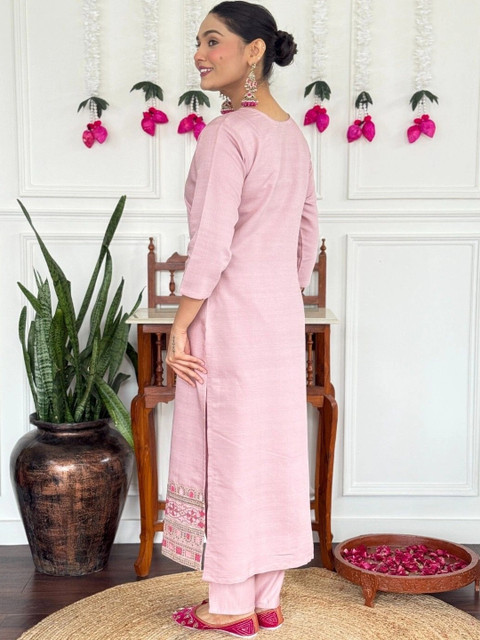 GOPIKA VASTRA Women Ethnic Motifs Embroidered Regular Thread Work Kurta with Trousers & With Dupatta - Image 2