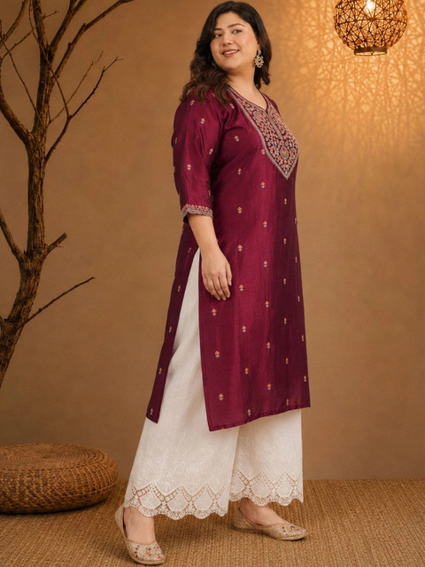 FULL BLOOM Women Ethnic Motifs Embroidered Thread Work Kurta - Image 6