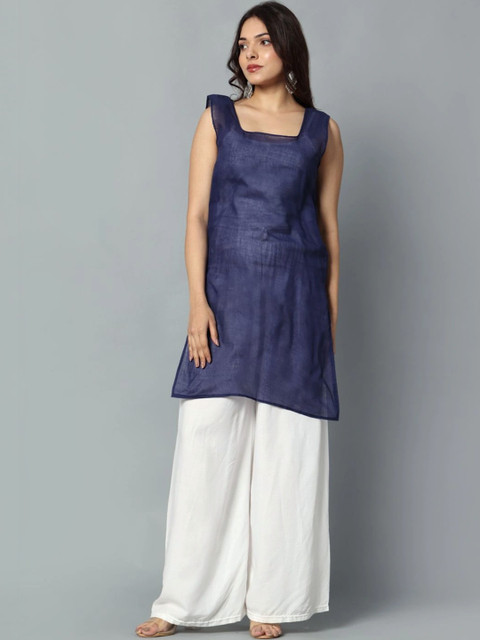HERE&NOW Women Ethnic Motifs Embroidered Mirror Work Handloom Georgette Kurta