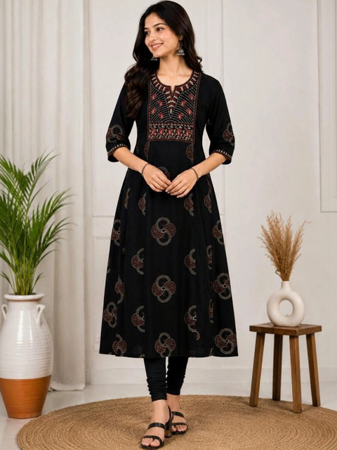 SHIFZ Women Ethnic Motifs Printed Thread Work Anarkali Kurta