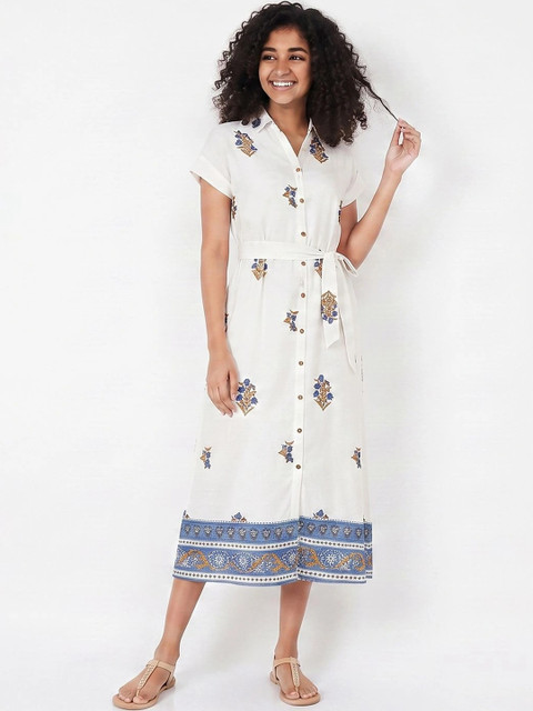 Colour Me by Melange Ethnic Motifs Print Net Shirt Midi Dress - Image 3