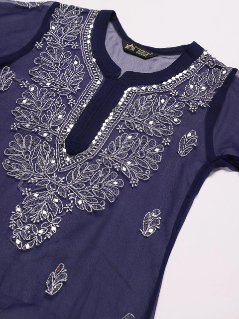 HERE&NOW Women Ethnic Motifs Embroidered Mirror Work Handloom Georgette Kurta - Image 5