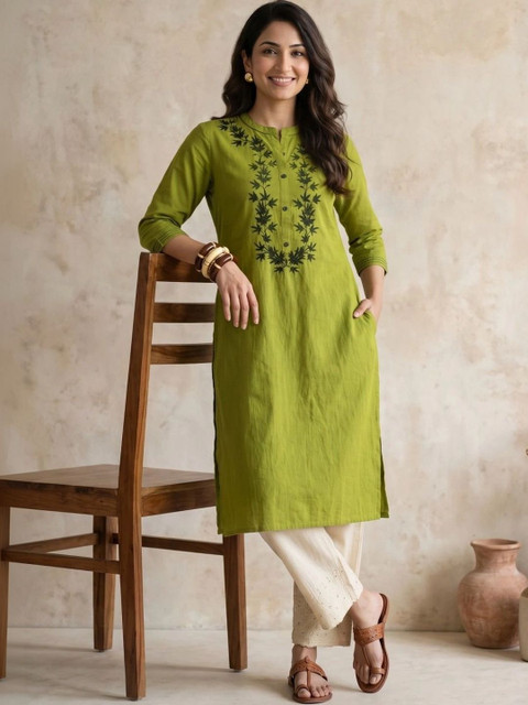 Anouk Women Ethnic Motifs Embroidered Thread Work Kurta - Image 2