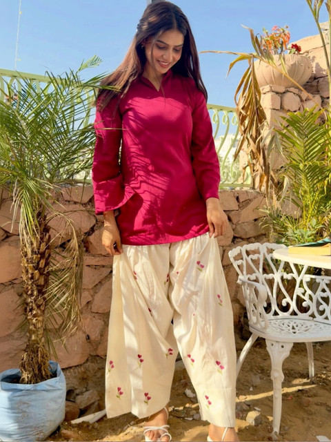 TWINS LADY Women Floral Regular Chanderi Cotton Kurta with Patiala