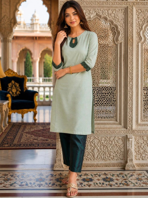 indo street Women Regular Beads and Stones Kurta with Trousers - Image 4