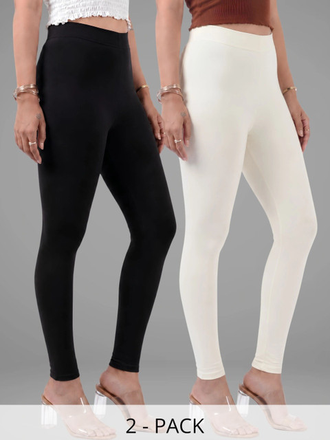 COLRINA Pack Of 2 Skin-Fit Cotton Ankle Length Leggings