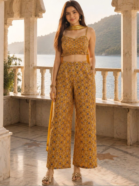 indo street Bohemian Printed Top with Palazzos - Image 4