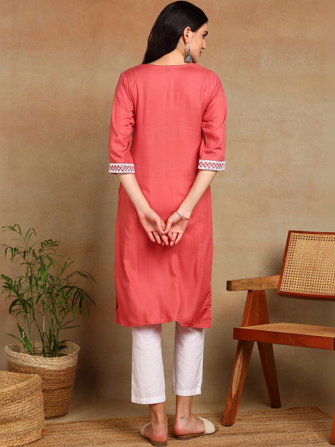 House of Pataudi Women Thread Work Handloom Kurta - Image 5