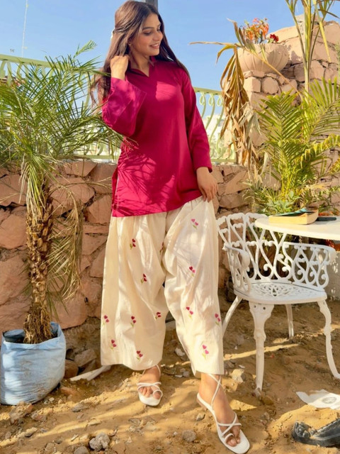 TWINS LADY Women Floral Regular Chanderi Cotton Kurta with Patiala - Image 5