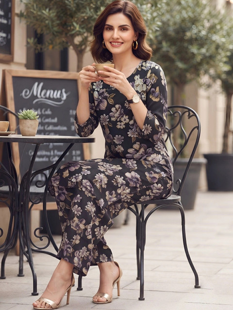 Nayo Floral Printed Top with Trousers - Image 4
