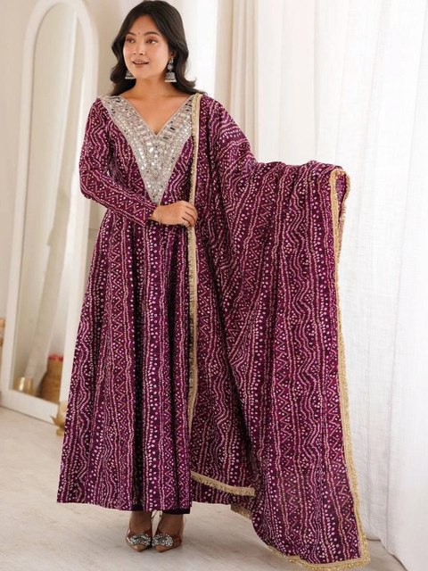 Homexa Enterprise Women Ethnic Motifs Printed Regular Mirror Work Kurta with Trousers & With Dupatta - Image 6