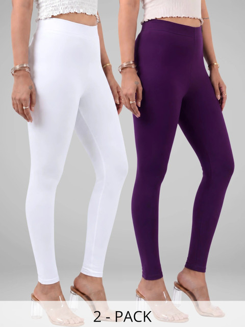 COLRINA Pack Of 2 Skin-Fit Cotton Ankle Length Leggings