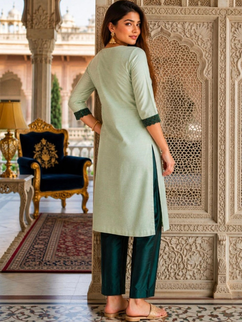 indo street Women Regular Beads and Stones Kurta with Trousers - Image 5