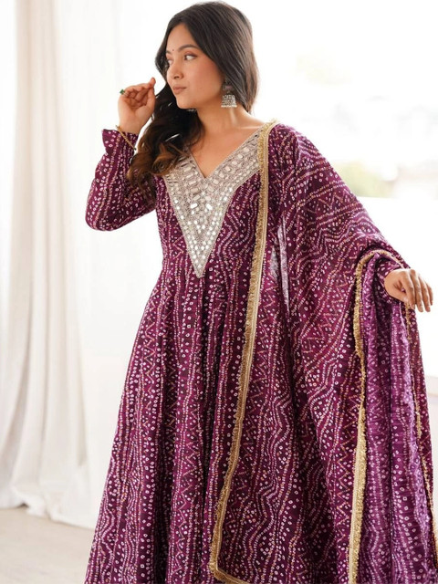 Homexa Enterprise Women Ethnic Motifs Printed Regular Mirror Work Kurta with Trousers & With Dupatta - Image 7