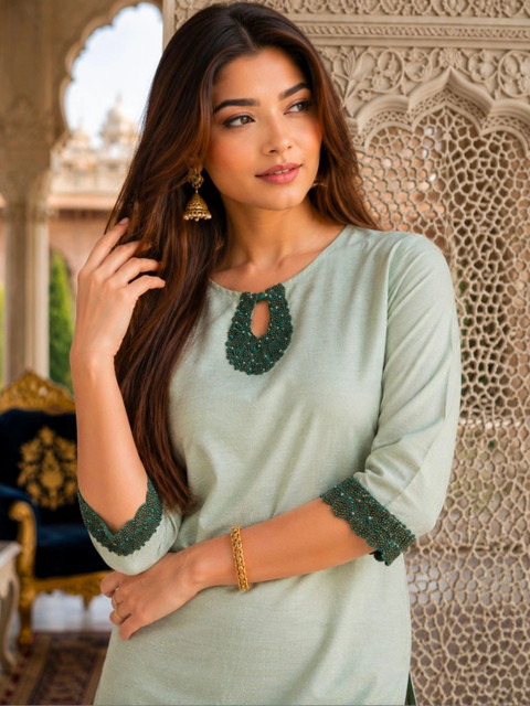 indo street Women Regular Beads and Stones Kurta with Trousers - Image 2