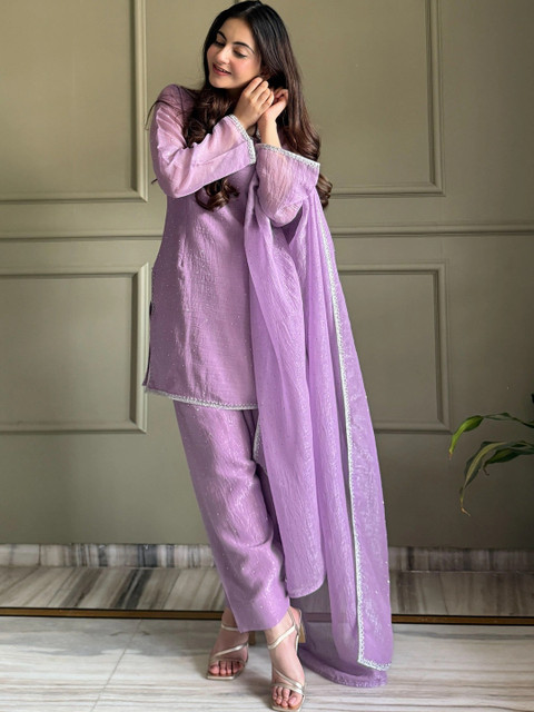 Urban Nakhre Women Regular Pure Silk Kurta with Trousers & With Dupatta