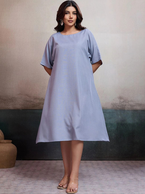 women blue Cotton Blend BFM A-Line Dress