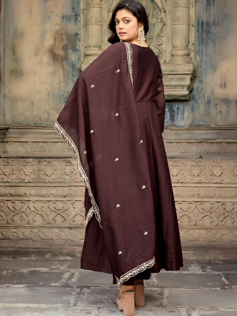ANVERI TEXTILES Women Ethnic Motifs Embroidered Empire Thread Work Kurta with Trousers & With Dupatta - Image 2