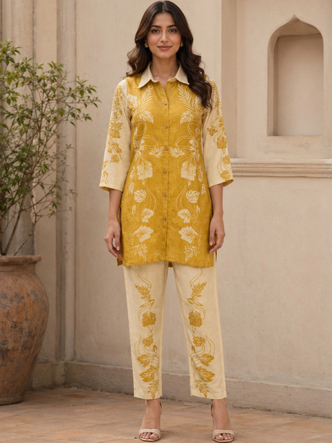 Moda Rapido Floral Linen Printed Shirt with Trousers