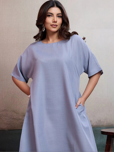 women blue Cotton Blend BFM A-Line Dress - Image 6