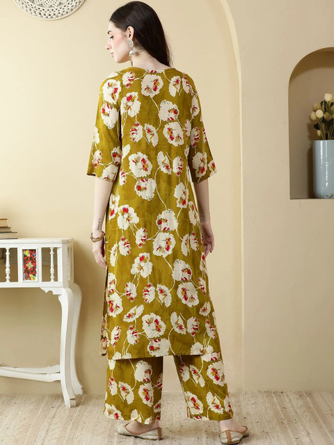 Anouk Women Floral Printed Regular Kurta with Palazzos - Image 7