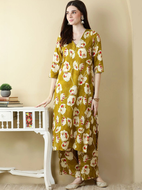 Anouk Women Floral Printed Regular Kurta with Palazzos
