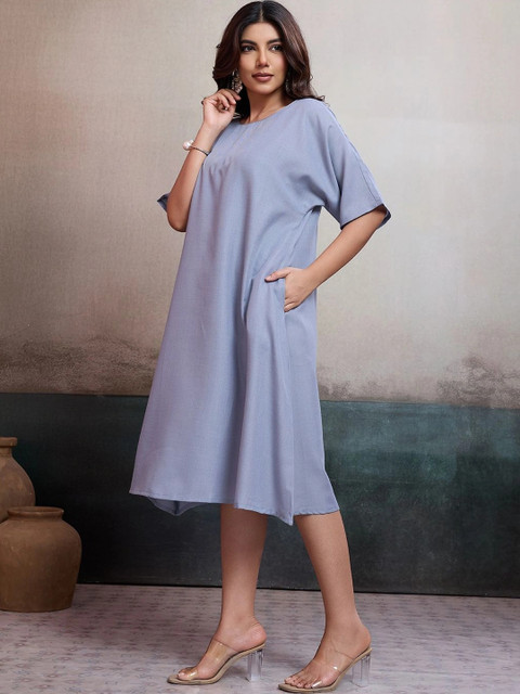 women blue Cotton Blend BFM A-Line Dress - Image 4