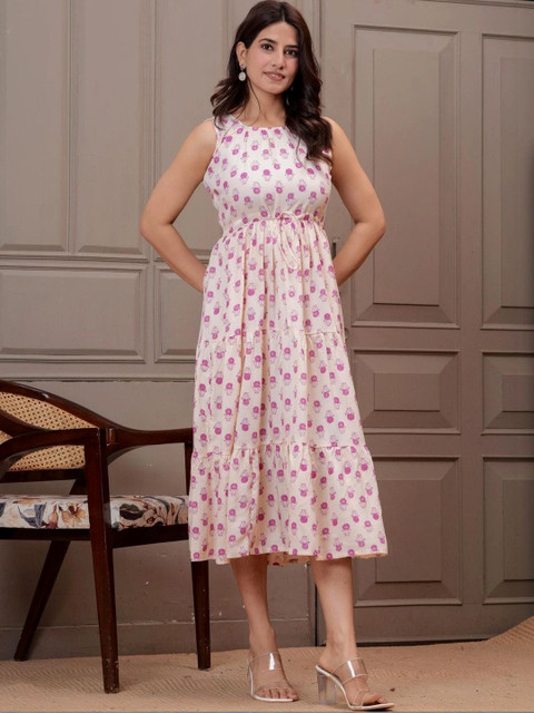 NECKLEY Floral Print A-Line Midi Dress