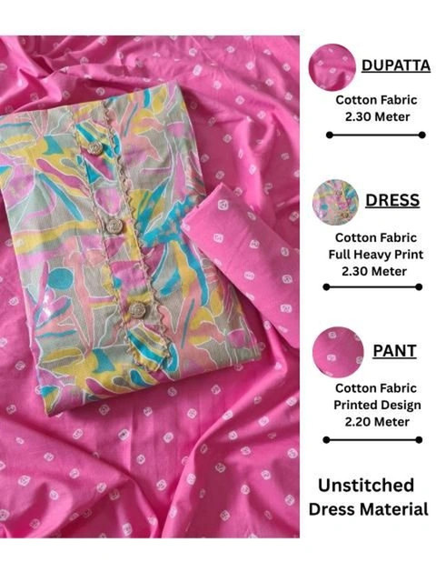 FashionsEye Printed Pure Cotton Unstitched Dress Material - Image 2