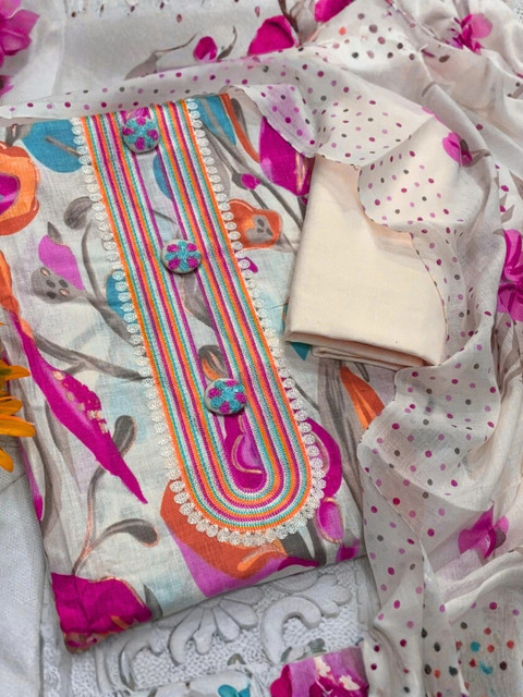 Mitera Printed Pure Cotton Unstitched Dress Material - Image 3