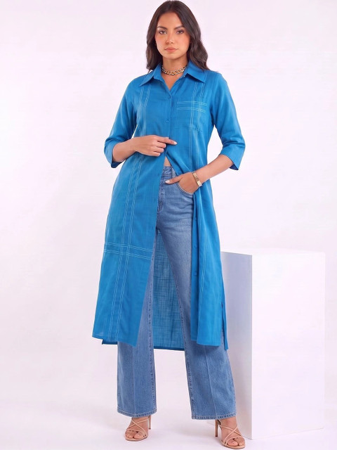 Varanga Women Shirt Collar Front Slit Kurta - Image 4