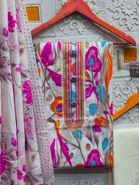 Mitera Printed Pure Cotton Unstitched Dress Material - Image 2