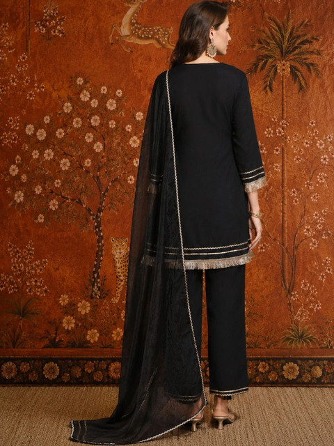 Sangria Women Regular Gotta Patti Pure Cotton Kurta with Palazzos & With Dupatta - Image 6
