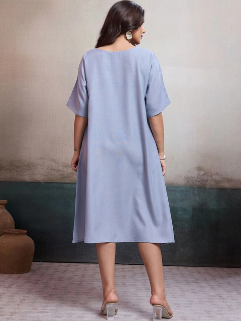women blue Cotton Blend BFM A-Line Dress - Image 2