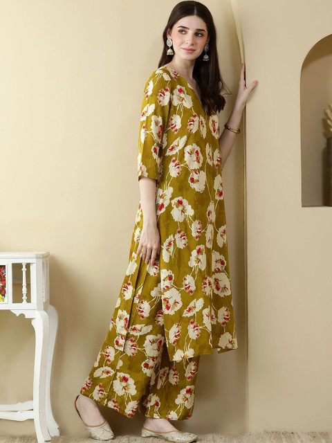 Anouk Women Floral Printed Regular Kurta with Palazzos - Image 6
