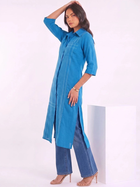Varanga Women Shirt Collar Front Slit Kurta - Image 6
