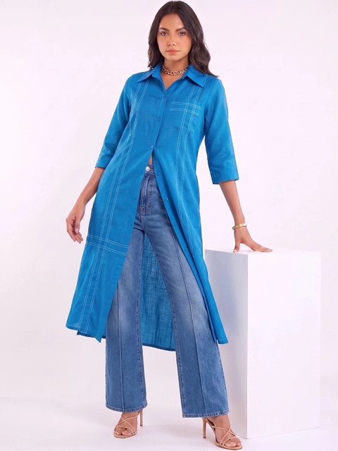 Varanga Women Shirt Collar Front Slit Kurta