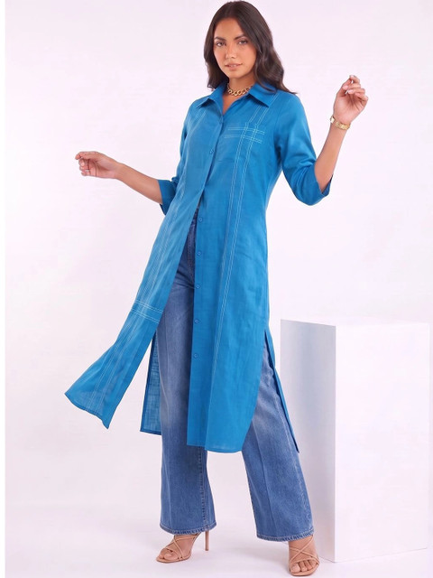 Varanga Women Shirt Collar Front Slit Kurta - Image 3