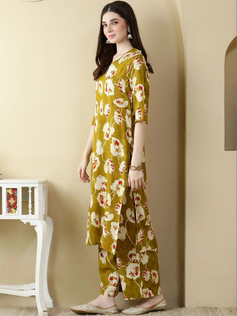 Anouk Women Floral Printed Regular Kurta with Palazzos - Image 3