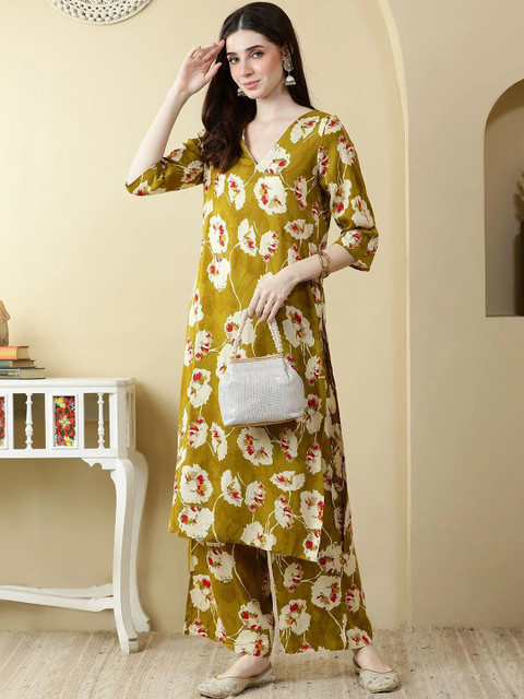Anouk Women Floral Printed Regular Kurta with Palazzos - Image 2